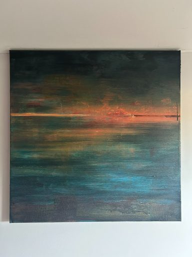 Original Abstract Seascape Painting – Coastal Sunset Art, Embers After Dark Series