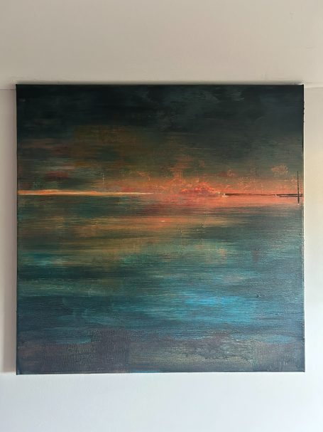 Original Abstract Seascape Painting – Coastal Sunset Art, Embers After Dark Series