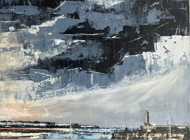 Before the Break | Original Abstract Coastal Painting | Margate Harbour | 60 x 80 cm Acrylic on Canvas | Contemporary Seascape 55cm by 75cm