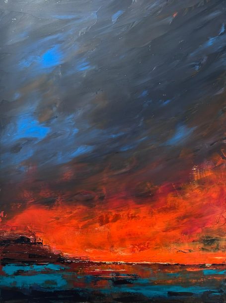 Tidal Fire | Original Abstract Acrylic Painting | 80 x 60 cm Deep Canvas | Contemporary Coastal Art